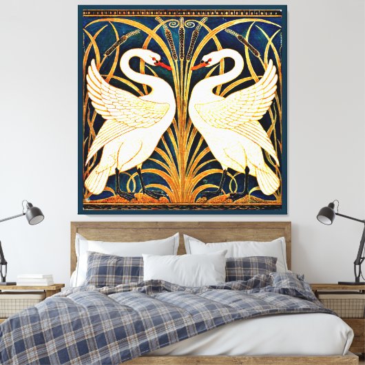 Swan, Rush en Iris, Canvas Afdruk (Insitu (Slaapkamer))