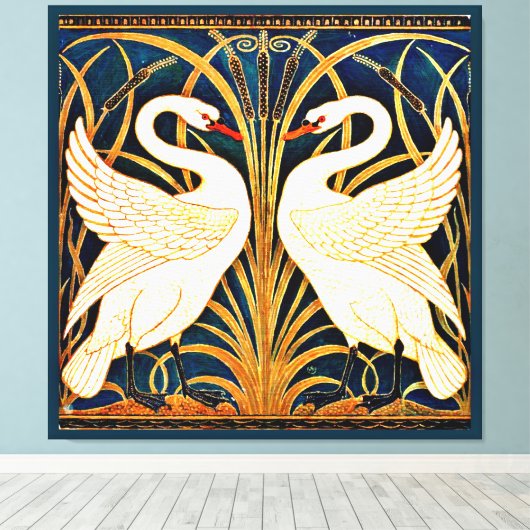 Swan, Rush en Iris, Canvas Afdruk (Insitu (Houten vloer))