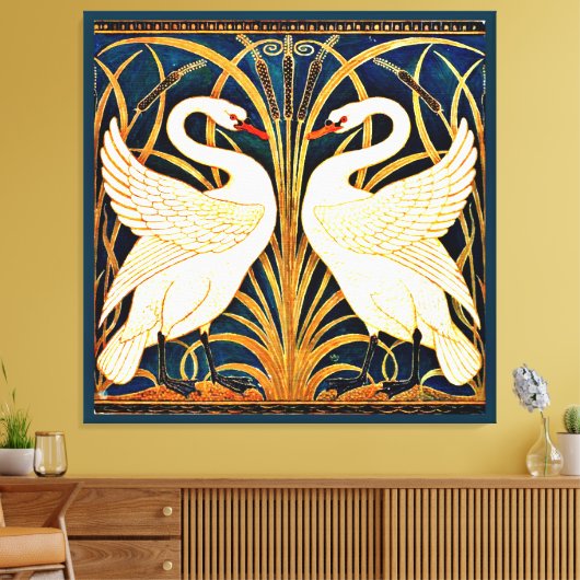 Swan, Rush en Iris, Canvas Afdruk (Insitu (Woonkamer))