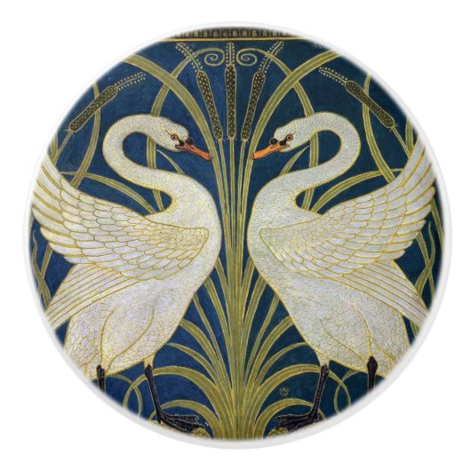 Swan, Rush en Iris door Walter Crane Keramische Knop (Voorkant)