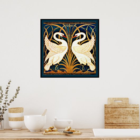 Swan, Rush en Iris,  schilderij, Poster (Keuken)