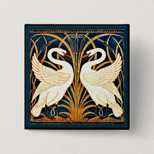 Swan, Rush en Iris, Vierkante Button 5,1 Cm (Voorkant)