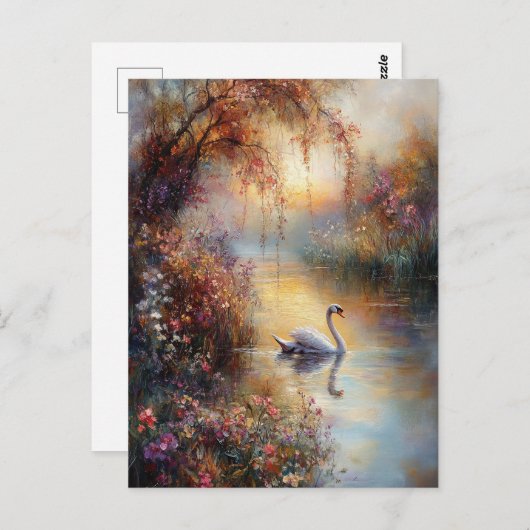 Swan Rustiek impressionistisch schilderij Briefkaart (Voorkant / Achterkant)