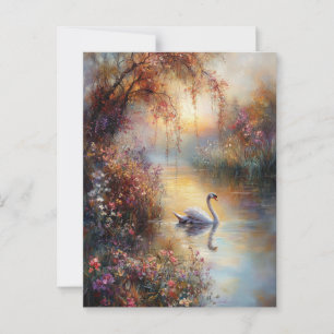 Swan Rustiek impressionistisch schilderij Briefkaart