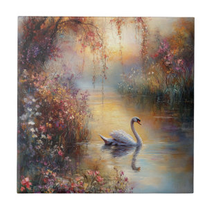 Swan Rustiek impressionistisch schilderij Tegeltje