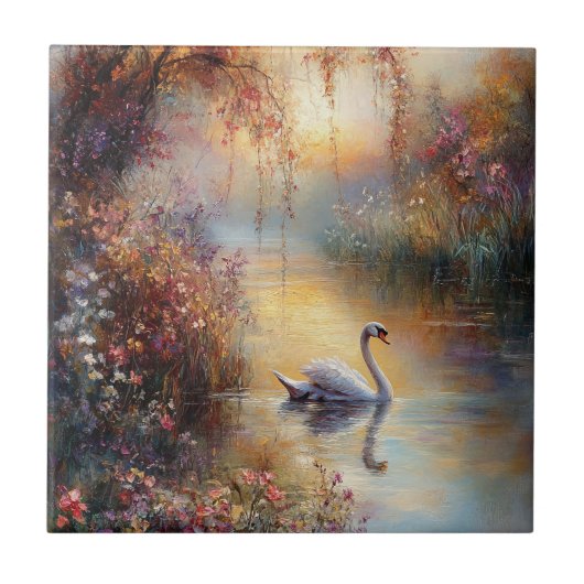 Swan Rustiek impressionistisch schilderij Tegeltje (Voorkant)