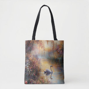 Swan Rustiek impressionistisch schilderij Tote Bag