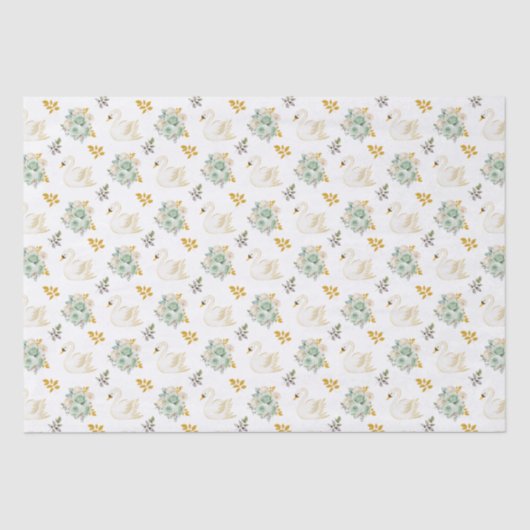 Swan Sage Green and Gold Floral Roses Tissuepapier (Voorkant)