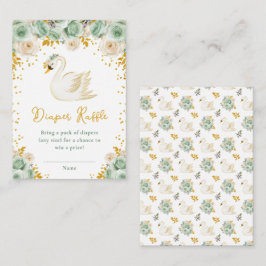 Swan Sage Green and Gold Roses Diaper Raffle Informatiekaartje