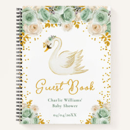 Swan Sage Green Gold Roses Baby Shower Guest Book Notitieboek