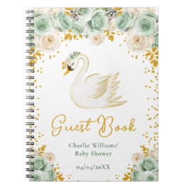Swan Sage Green Gold Roses Baby Shower Guest Book Notitieboek