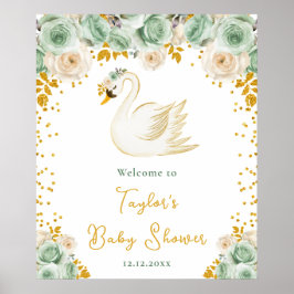 Swan Sage Groen Goud Rozen Baby shower Welkom Poster