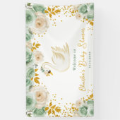 Swan Sage Groen Goud Rozen Baby shower Welkom Spandoek (Verticaal)