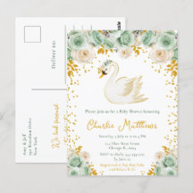 Swan Sage Groene en Gouden Rozen Baby shower