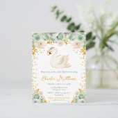 Swan Sage Groene en Gouden Rozen Baby shower Briefkaart (Staand voorkant)