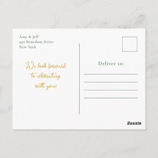 Swan Sage Groene en Gouden Rozen Baby shower Briefkaart (Achterkant)