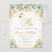 Swan Sage Groene en Gouden Rozen Baby shower Briefkaart (Voorkant)