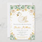 Swan Sage Groene en Gouden Rozen Baby shower Kaart (Voorkant)