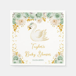 Swan Sage Groene en Gouden Rozen Baby shower Servet