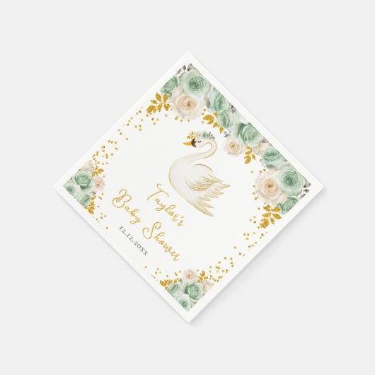 Swan Sage Groene en Gouden Rozen Baby shower Servet (Hoek)