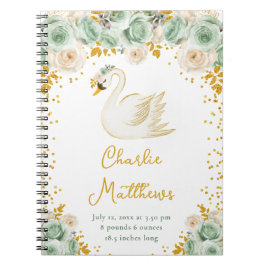 Swan Sage Groene en Gouden Rozen Geboortestatistie Notitieboek