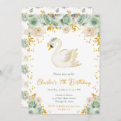 Swan Sage Groene en Gouden Rozen Verjaardagsfeestj Kaart (Voorkant / Achterkant)
