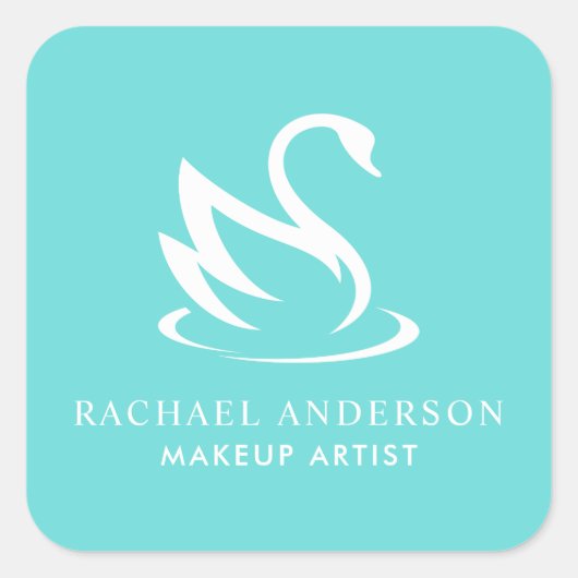 Swan Silhouette over Robin Egg Blue Vierkante Sticker (Voorkant)