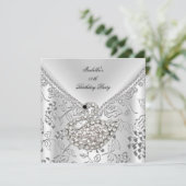 Swan Silver Damask White Elegant Birthday Kaart (Staand voorkant)
