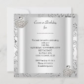 Swan Silver Damask White Elegant Birthday Kaart (Achterkant)