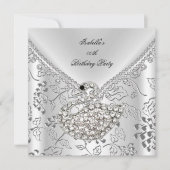 Swan Silver Damask White Elegant Birthday Kaart (Voorkant)