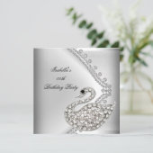 Swan Silver White Elegant Birthday Party Kaart (Staand voorkant)