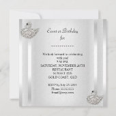 Swan Silver White Elegant Birthday Party Kaart (Achterkant)