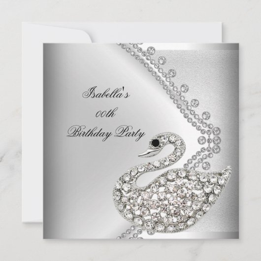 Swan Silver White Elegant Birthday Party Kaart (Voorkant)