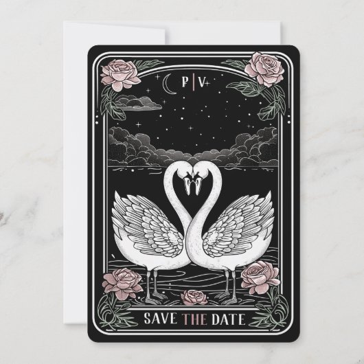 Swan Song Bruiloft Bewaar de datum Kaart (Achterkant)