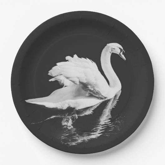 Swan Swimming Black en White Papieren Bordje (Voorkant)
