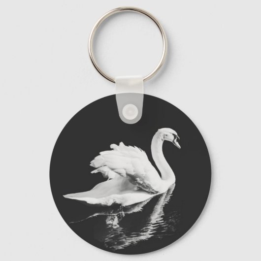 Swan Swimming Black en White Sleutelhanger (Voorkant)