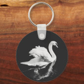 Swan Swimming Black en White Sleutelhanger (Voorkant)