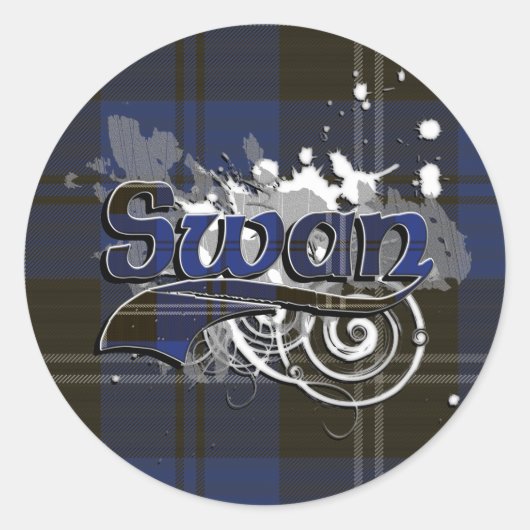 Swan Tartan Grunge Ronde Sticker (Voorkant)