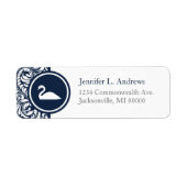Swan Theme Navy Damask Return Address Labels (Voorkant)