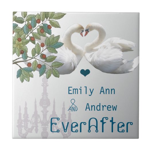 Swan Tortelduifjes Chandelier Ever After Jubileum Tegeltje (Voorkant)