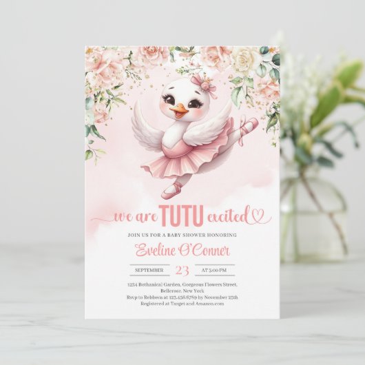 Swan tutu ballerina jurk Roos gouden bloemen Kaart (Staand voorkant)