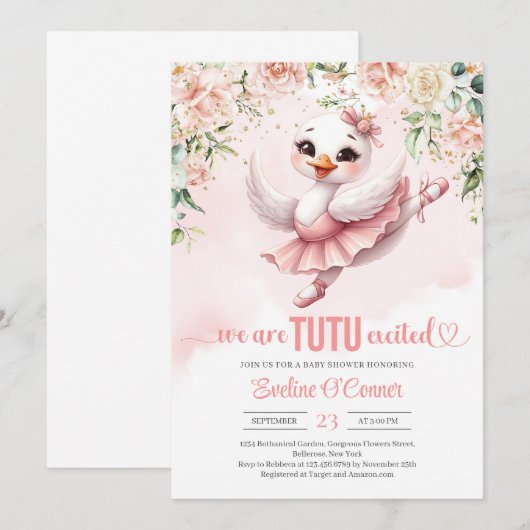 Swan tutu ballerina jurk Roos gouden bloemen Kaart (Voorkant / Achterkant)