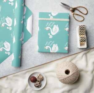 Swan verjaardagsfeestje Blauwgroen Cadeaupapier