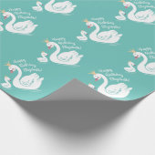 Swan verjaardagsfeestje Blauwgroen Cadeaupapier (Hoek)