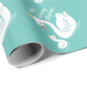 Swan verjaardagsfeestje Blauwgroen Cadeaupapier (Rol Hoek)