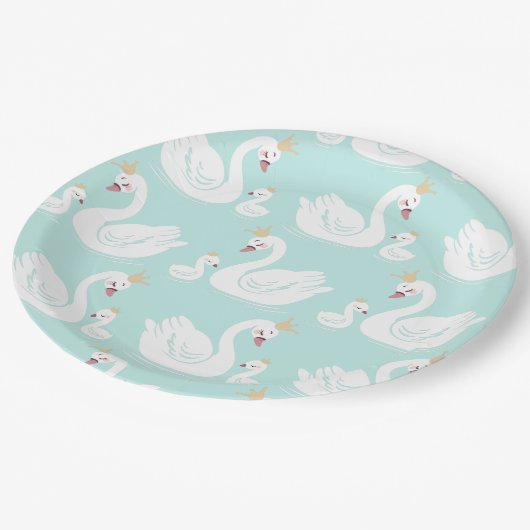 Swan verjaardagsfeestje Blauwgroen Papieren Bordje (Gekanteld)