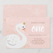 Swan verjaardagsfeestje uitnodiging | roze en goud (Voorkant / Achterkant)