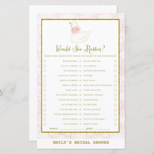 Swan Vrijgezellenfeest Game PRINED (Voorkant / Achterkant)