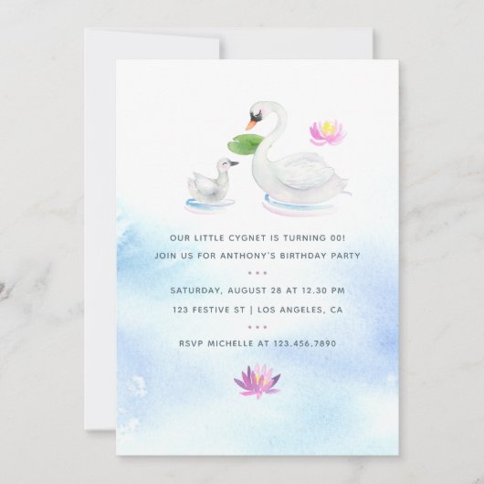 Swan waterverf Children's Birthday Party Kaart (Voorkant)