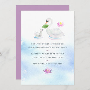 Swan waterverf Children's Birthday Party Kaart